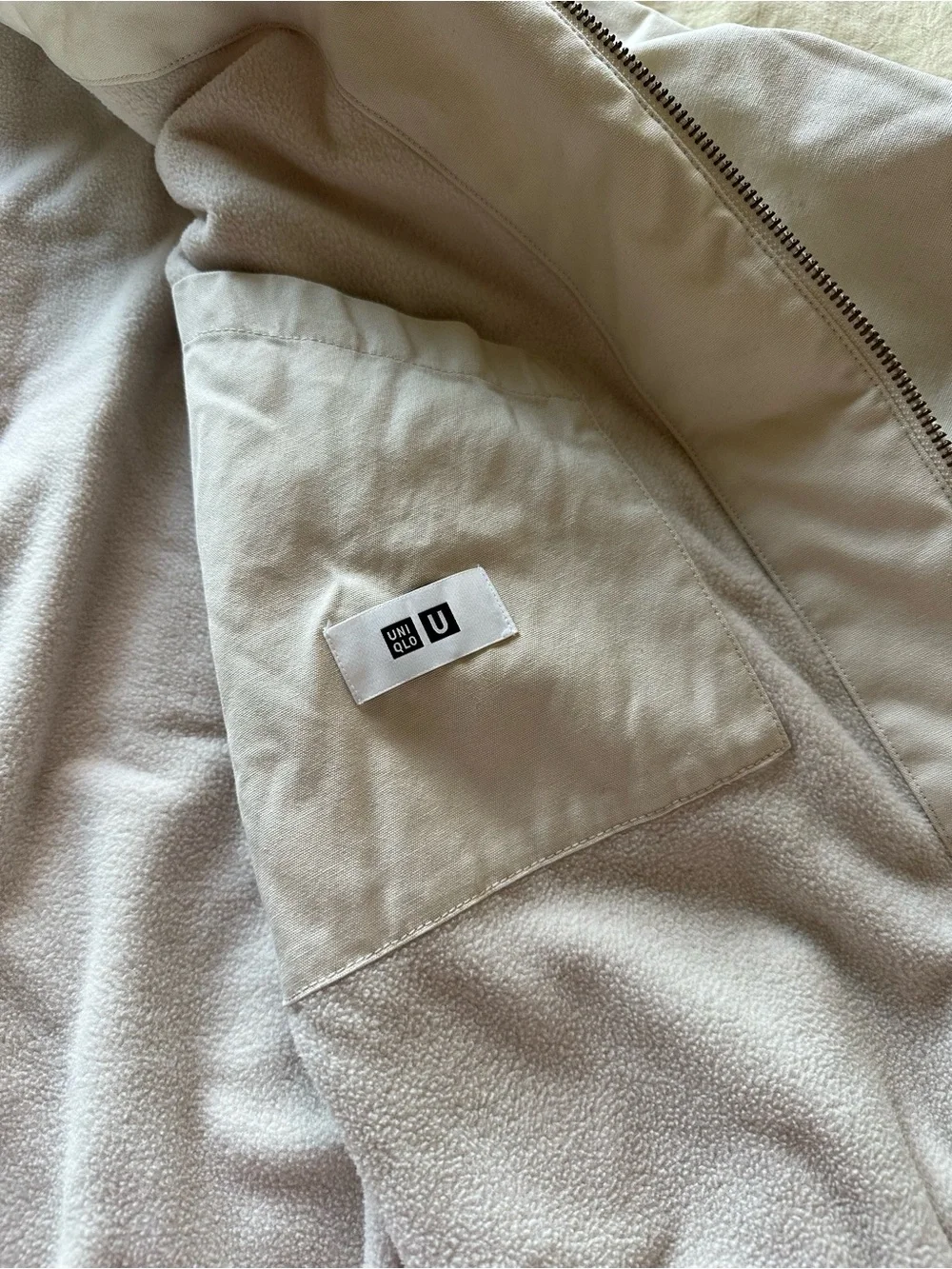 UNIQLO U fleece lined cream jacket with hood
